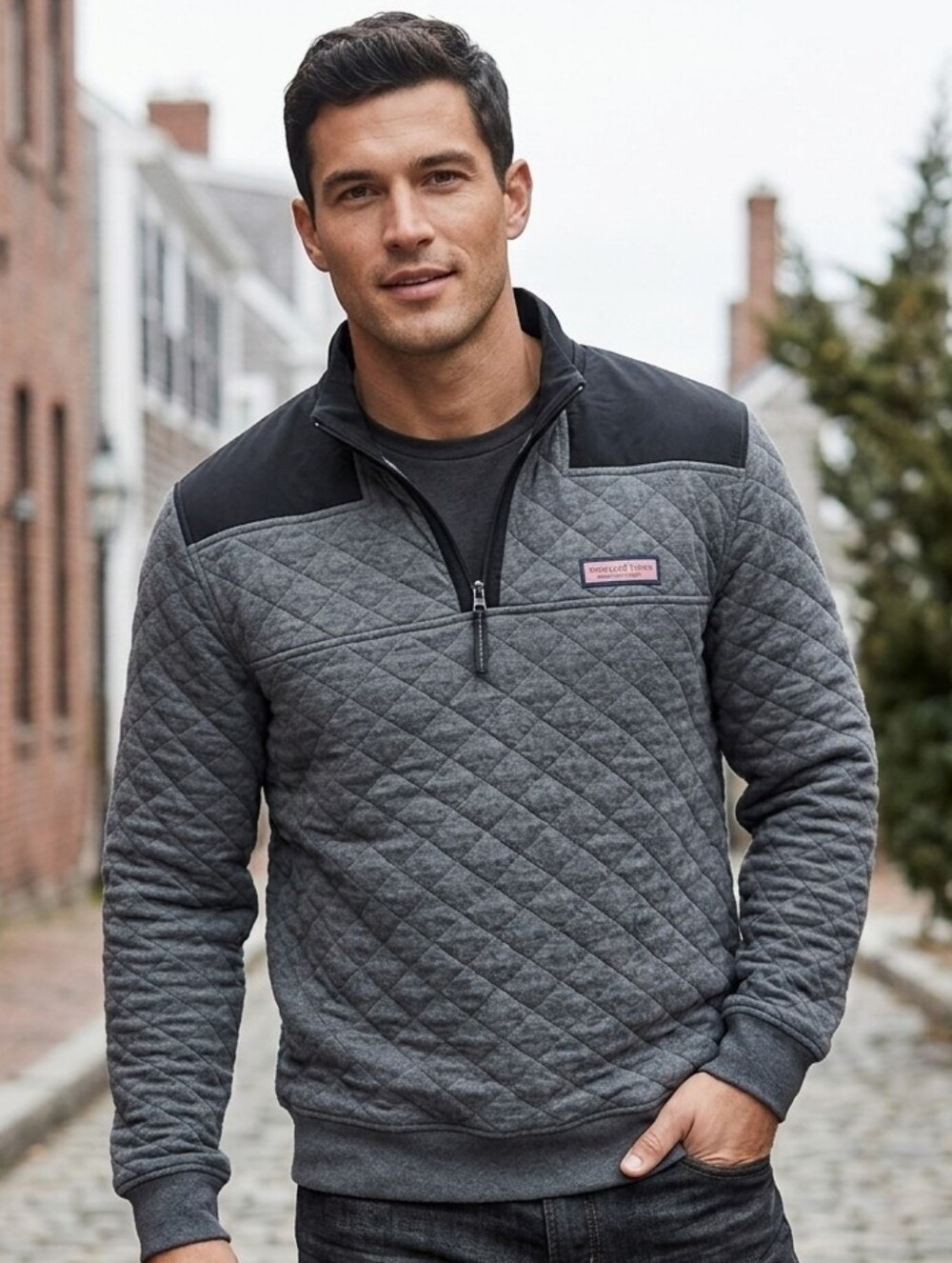 Vineyard Vines - Quilted Half-Zip Pullover Jacket in Charcoal and Black